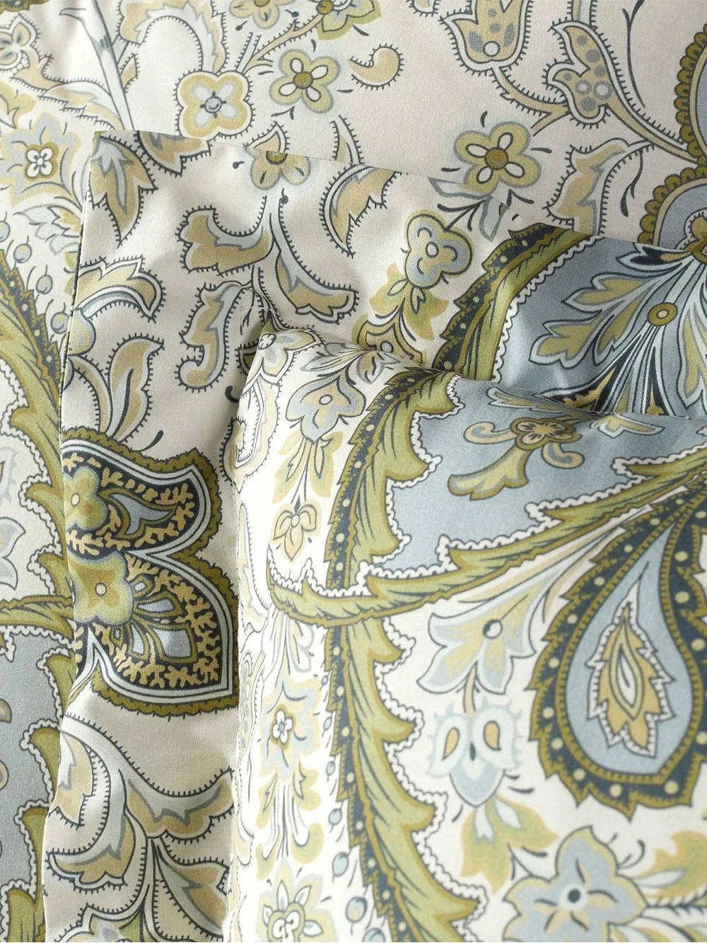 Charlie Paisley Organic Percale Duvet Cover Green Blue Full/Queen and Shams